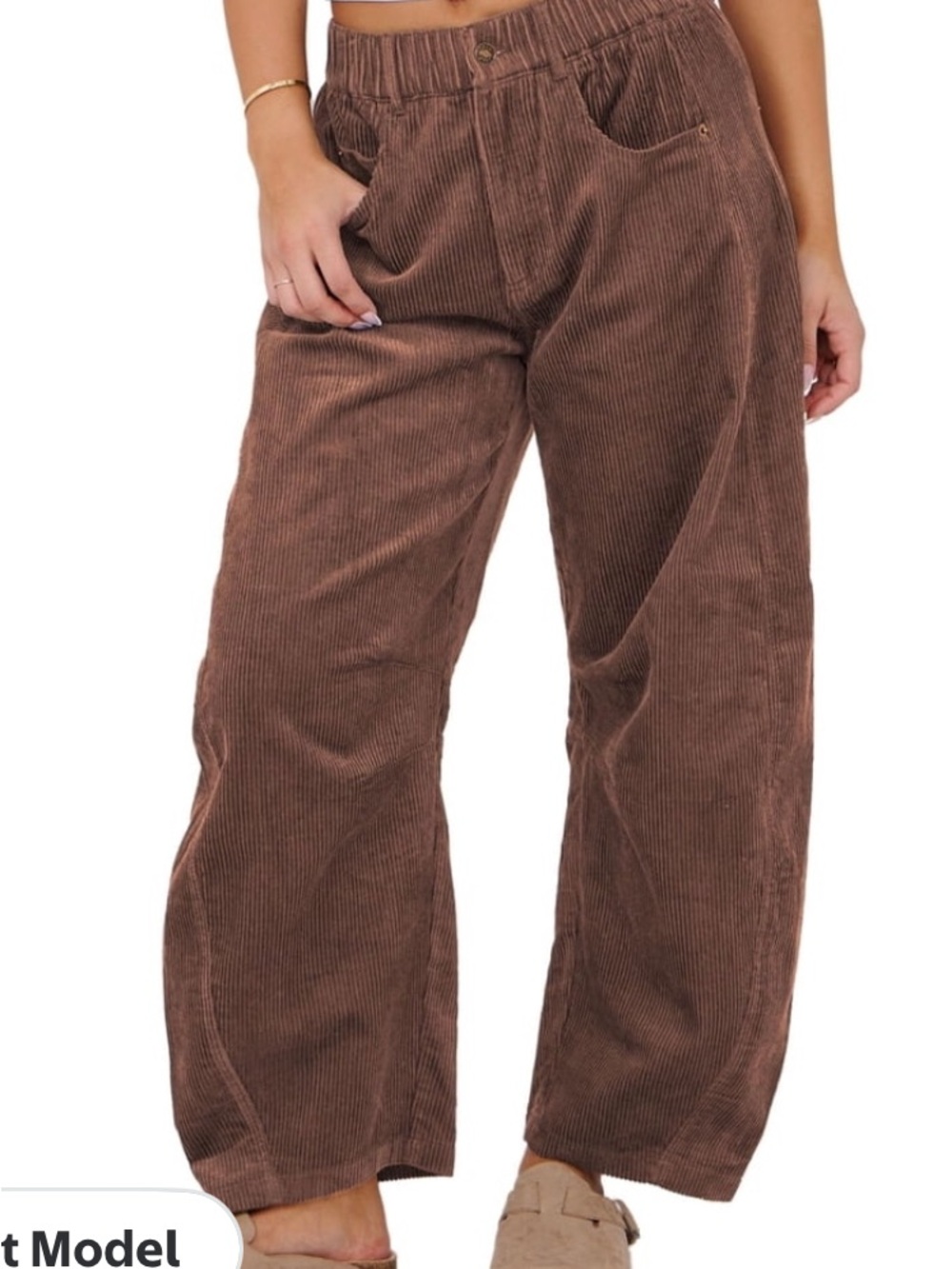 Corduroy Barrel Pants - Brown
